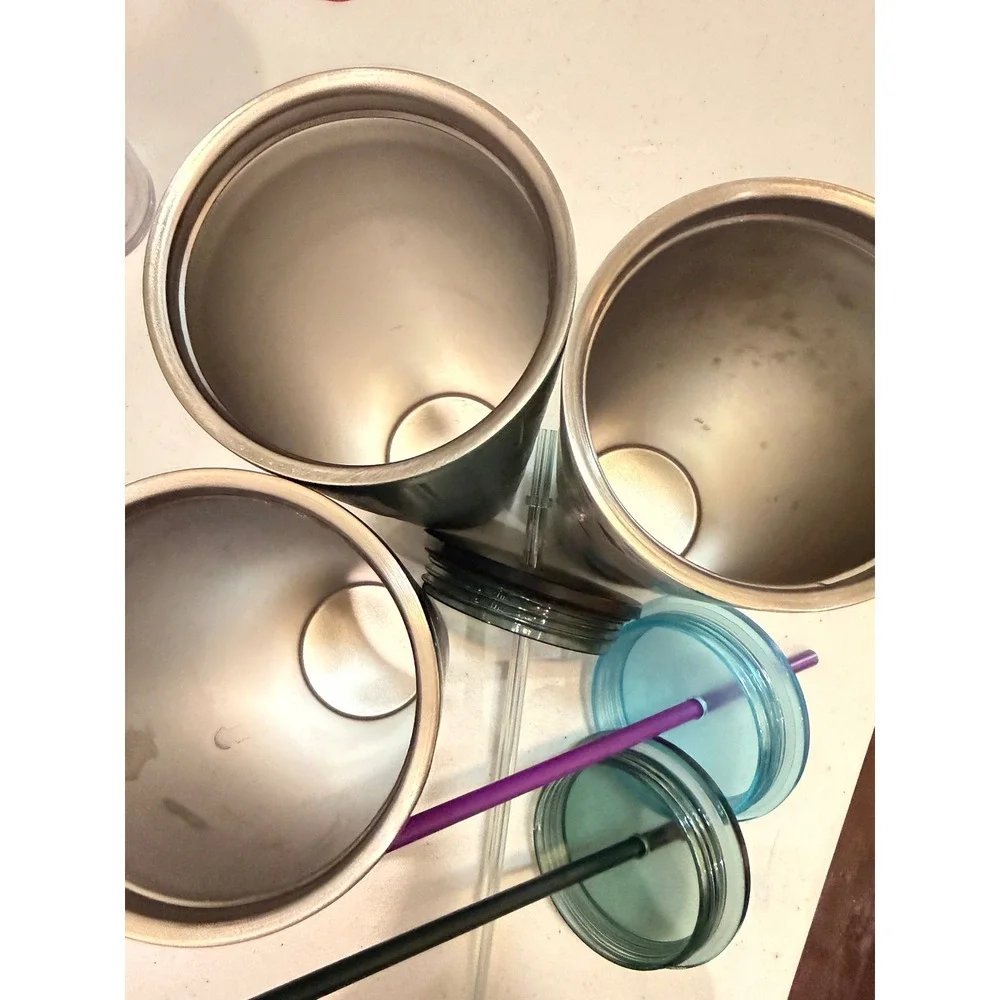 Starbucks Stainless Steel Tumbler Lot 3 Snowdrop Black Ribbed Green Swirl